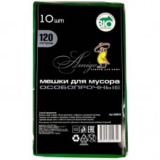 Мешки для мусора Амиго Bio, ПВД, 70х110см, 70мкм, 120л, 10шт/уп, зелёные 