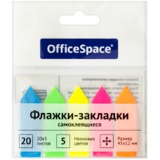 Флажки-закладки пластиковые OfficeSpace, 12*45мм, 100л (20л*5цв)