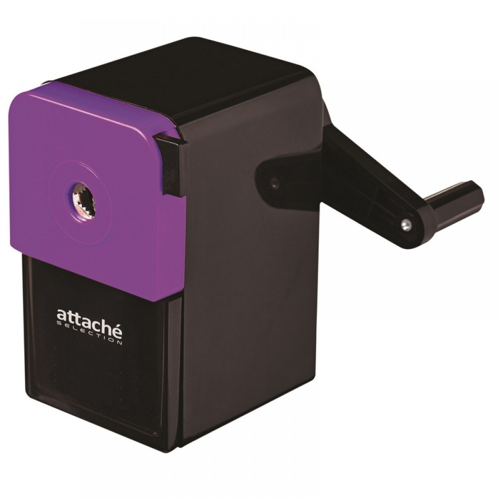 Точилка пластиковая механическая Attache Selection, 1отв, с контейнером, чёрная/фиолетовая