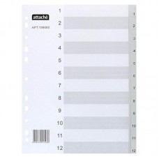 Разделитель листов пластиковый Attache, А4, цифровой 1-12, серый, 12л