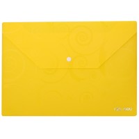 Папка-конверт на кнопке Deli, A4, 180мкм, жёлтая, с рисунком