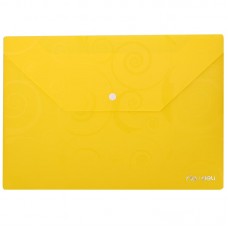 Папка-конверт на кнопке Deli, A4, 180мкм, жёлтая, с рисунком