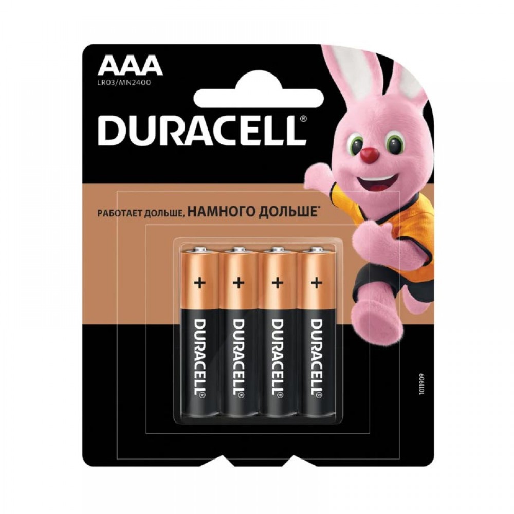 Батарейка Duracell Basic, AAA, LR03/MN2400 1,5V, 4шт/уп, цена за 1шт