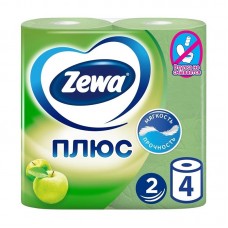 Бумага туалетная двухслойная с тиснением Zewa Плюс зелёная, с ароматом яблока, 1х4рул, 23м