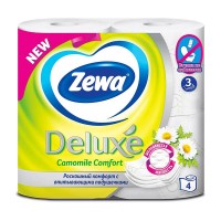Бумага туалетная трёхслойная Zewa Deluxе белая, ромашка, 4рул, 17м
