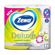 Бумага туалетная трёхслойная с тиснением Zewa Deluxе белая с ароматом ромашки, 1х4рул, 18м