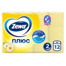 Бумага туалетная двухслойная с тиснением Zewa Плюс жёлтая, с ароматом ромашки, 1х12рул, 23м