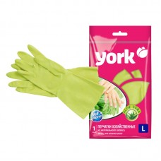 Перчатки резиновые латексные YORK Алоэ, ароматизированные, L, хлопковое напыление, зелёные
