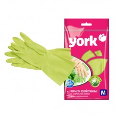 Перчатки резиновые латексные YORK Алоэ, ароматизированные, M, хлопковое напыление, зелёные