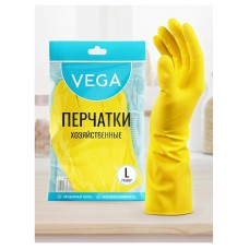 Перчатки резиновые Vega, хозяйственные, многоразовые, L, жёлтые