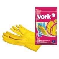 Перчатки резиновые с х/б напылением York, L, жёлтые