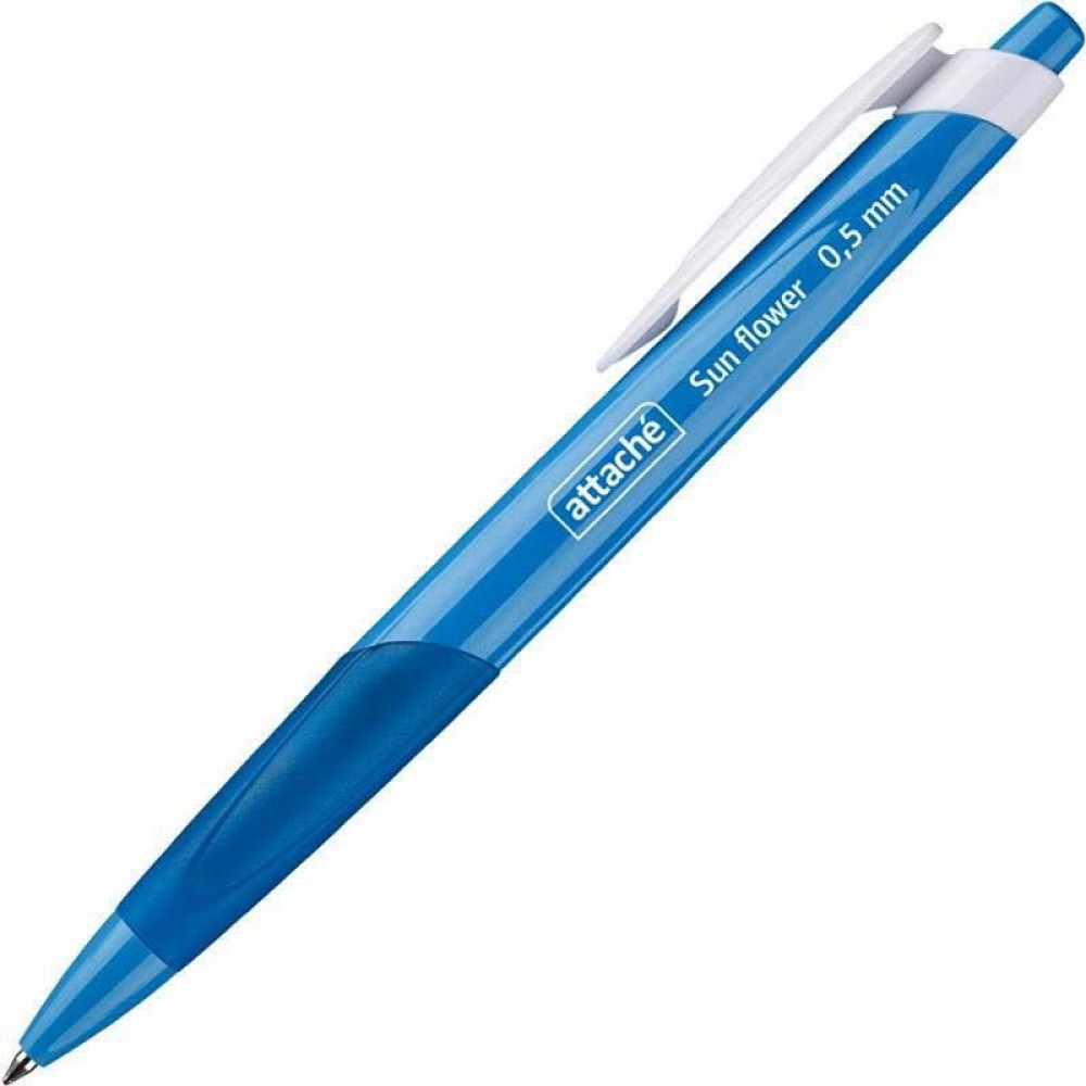 Ручка шариковая автоматическая Attache Sun Flower, линия 0,5мм, синяя, синий корпус